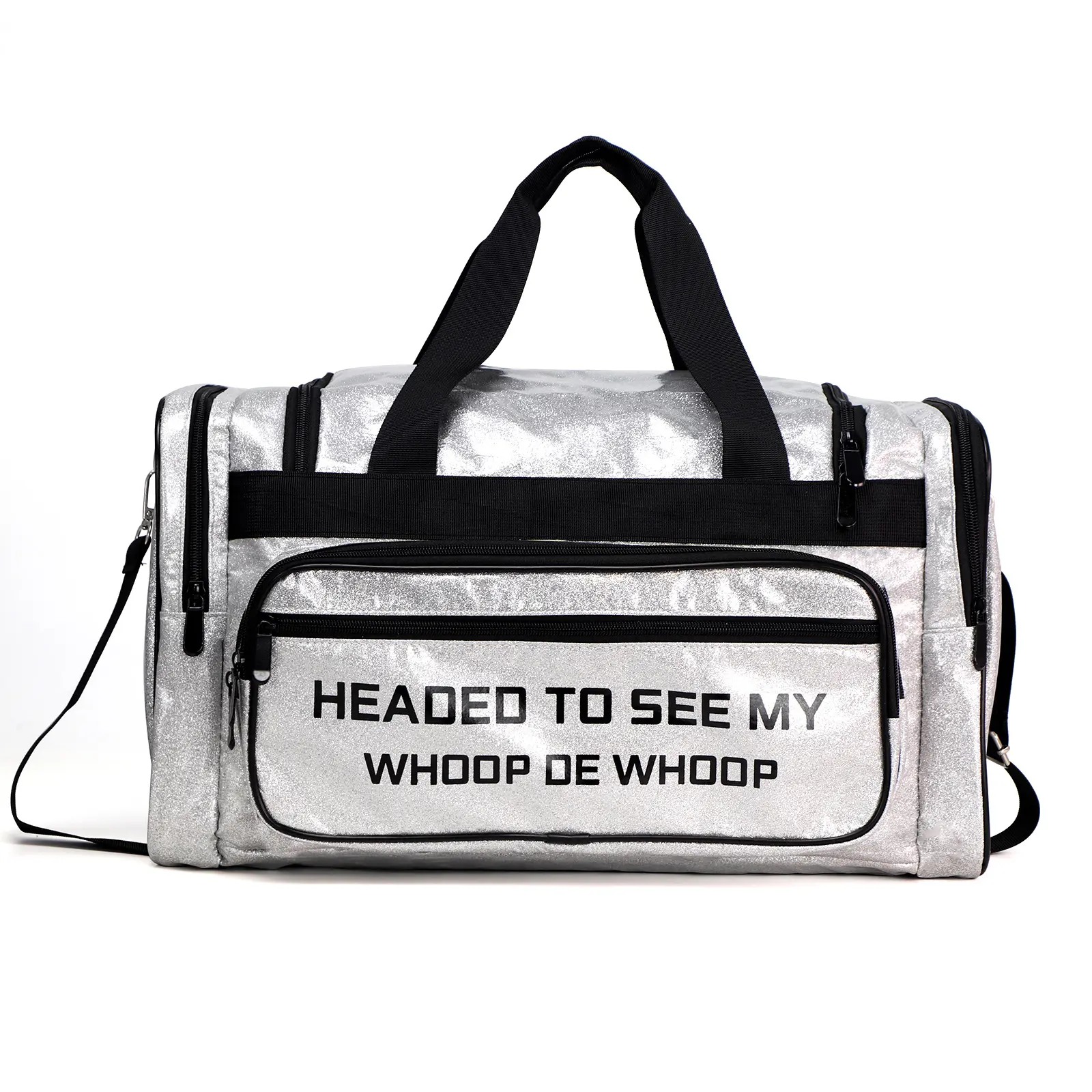 Seyahat çantası güçlendirilmiş taşınabilir başlı görmek için benim WHOOP DE WHOOP Glitter Duffle spor salonu seyahat çantaları benzersiz bagaj kadın