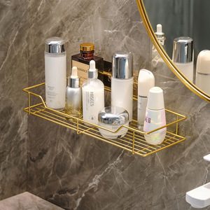 <b>Gold</b> Bathroom <b>Shelf</b> <b>Wall</b> Mounted Storage Rack For Toiletries Personal Care Products Rectangle Shape 4-7.9in Depth - Product Image 3