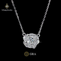 Ensemble collier et boucles d'oreilles en argent sterling avec fleur de camélia sertie de diamants en moissanite vintage certifiés GRA