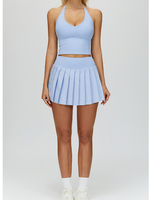 Ensemble de tennis haut de gamme 2 pièces pour femme : Jupe courte plissée taille haute et débardeur court à col en V pour le sport, la gym, le golf – OEM