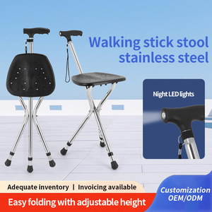Stainless Steel Cane <b>Stool</b> With T Handle 300Lb Capacity Foldable For Outdoor Use - Product Image 3