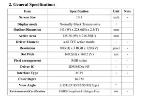 Industri 10.1 inch <span class=keywords><strong>TFT</strong></span> Màn hình LCD module mipi hiển thị với 800*1280 Độ phân giải 10.1 "LCD Bảng điều chỉnh - Product Image 5