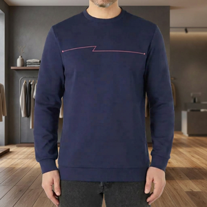 Sweat-shirt personnalisé pour homme en jersey de coton bleu marine, col rond, manches longues, pull décontracté, couleur unie, tricoté, respirant, coupe ample - Product Image 3