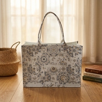 Sac fourre-tout élégant en feutre, imprimé floral géométrique vintage, grande capacité, réutilisable, polyvalent, idéal pour le shopping et les cadeaux