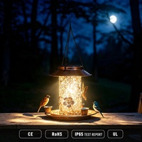 Mangeoire à oiseaux suspendue à énergie solaire, abreuvoir en métal, lumière de jardin décorative, décoration artistique pour patio extérieur, pelouse, cour, art lumineux