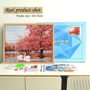 Kit de broderie diamant DIY avec cadre, motif paysage rectangulaire, cygnes et mangroves, strass en cristal à foret rond - Product Image 2
