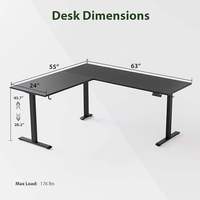 Bureau debout électrique moderne en métal en forme de L avec deux tiroirs, hauteur réglable, design ergonomique