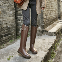 Bottes longues en cuir véritable souple personnalisées, style marche, faites à la main, bottes d'hiver en cuir à fourrure courte, hauteur genou, pour femmes