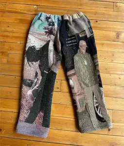 OEM High Quality Streetwear Elastic Waisted New Fashion Trousers Custom Your Logo Jacquard Tapestry Pants For Men