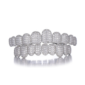 Grilles dentaires géométriques hip-hop européennes et américaines, incrustées <span class=keywords><strong>de</strong></span> zircon, unisexe, 10 dents, en cuivre, bijoux dentaires tendance, fabrication artisanale, vente chaude - Product Image 1