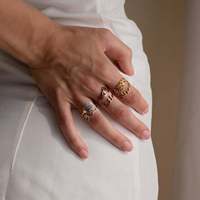Bague ouverte personnalisée en acier inoxydable avec motif de fleur de naissance et nom gravé, bague en or creux personnalisée en anglais, anneaux de mois