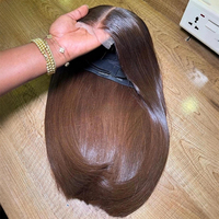 Peluca de Cabello Humano Liso Natural Marrón, Sin Pegamento, Super Double Drawn (SDD), Cabello Virgen Vietnamita, Peluca con Cierre de Encaje HD 2x6, Sin Enredos