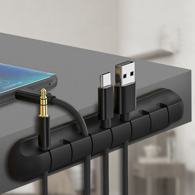 DS1748 Headphone Earphone Car Wire Holder USB Data Cable Winder Flexible Cable Management Cord Clips Silicone Cable Organizer