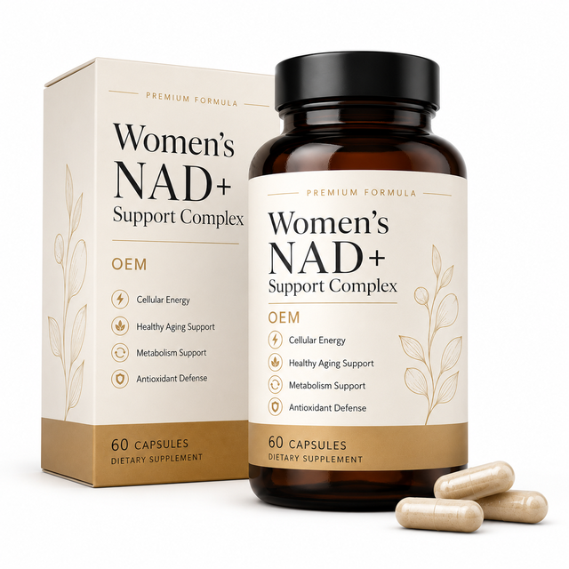 Biohacking Cellular Energy NAD+ Support OEM Private Label Nicotinamide Riboside NR Capsules Quercetin CoQ10 Women Wellness Bulk