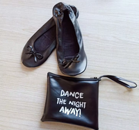 Joli cadeau, chaussures pliables noires, ballerines personnalisées pour mariage, plates, légères, doublure en tissu de coton, fermeture à enfiler, été, nœud