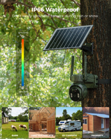Caméra de sécurité extérieure PTZ alimentée par énergie solaire 4G avec audio bidirectionnel, étanche IP66, capteur CMOS 4MP, grand angle, carte mémoire, application Ubox