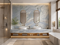 Dalles de marbre Azul Cielo polies, à jointure apparente, pour murs décoratifs, plans de toilette de salle de bain, encadrements de cheminée, dessus de table à manger