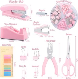 ชุดเครื่องเขียนที่มีธีมสีชมพูสำหรับนักเรียน & สำนักงาน-ที่เย็บกระดาษกรรไกรคลิปหนีบกระดาษเครื่องดึงลวดและที่เย็บ<span class=keywords><strong>กระดาษ</strong></span> - Product Image 3