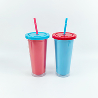 Gobelet en plastique grand format 22 oz avec logo personnalisé arc-en-ciel, paille réutilisable pour enfants, gobelet en plastique à double paroi