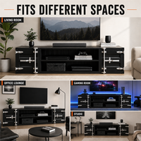 Meuble TV de style conteneur noir, directement de l'usine, avec étagères ouvertes et armoires latérales pour le rangement multimédia dans le salon