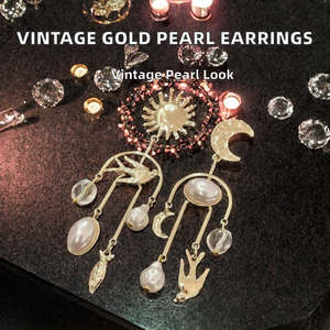 Vintage Gold Color Pearl <b>Drop</b> Earrings Asymmetric <b>Sun</b> Moon Dangle Earrings for Women Party Wedding BEST - Product Image 2
