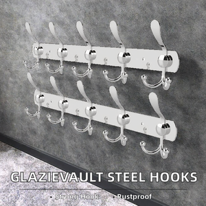 GlazieVault Appendiabiti da Parete in Acciaio Inossidabile (Confezione da 2) Ganci Robusti Antiruggine Argento - Product Image 2