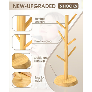 Soporte para Tazas de Bambú con 6 Ganchos, Base Más Gruesa, Soporte para Tazas de Café, Resistente y Ahorra Espacio, Organizador de Cocina - Product Image 3