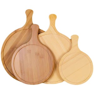 Plateau à pizza en bois massif avec poignée ronde en bambou, idéal pour les steaks, les gâteaux, les desserts et les fêtes. - Product Image 2
