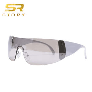 STORY W189 Y2K One Piece Lens Gafas de sol sin montura Mujeres Hombres Trendy Shield Oversized Mirrored Silver Siamese Gafas de sol sin marco - Product Image 5