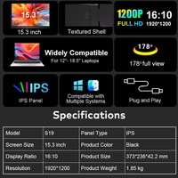 Écran double 15,3 pouces pour ordinateur portable, moniteur portable détachable, 2 câbles de connexion, super station de travail, électronique grand public