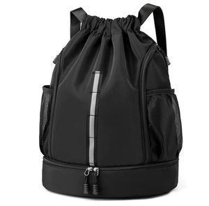 Sport Gym Bag <b>Drawstring</b> <b>Backpack</b> Beach Bag for Men Women with Shoe Compartment and Reflective Strips - Product Image 1