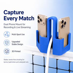 Support de téléphone double pour filet de tennis imprimé en 3D pour l'enregistrement de matchs, la diffusion en direct et l'entraînement - Product Image 1