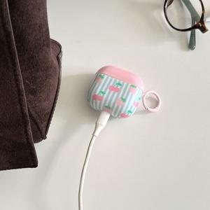 Étui pour écouteurs Apple AirPods 4, motif rayures bleues, pendentif cœur ovale fraise, protection intégrale antichoc - Product Image 4