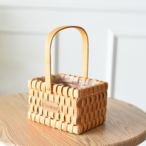 Woven Flower <b>Baskets</b> <b>With</b> <b>Handle</b> Circle Shape Storage <b>Basket</b> For Home Decor - Product Image 3