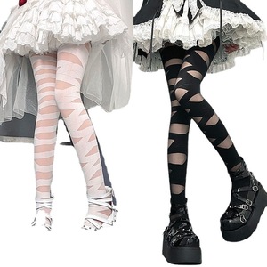 Lolita Style Thigh High Stockings Women Thin Transparent Black White Striped Pantyhose Punk Fashion Summer Wear - Product Image 5