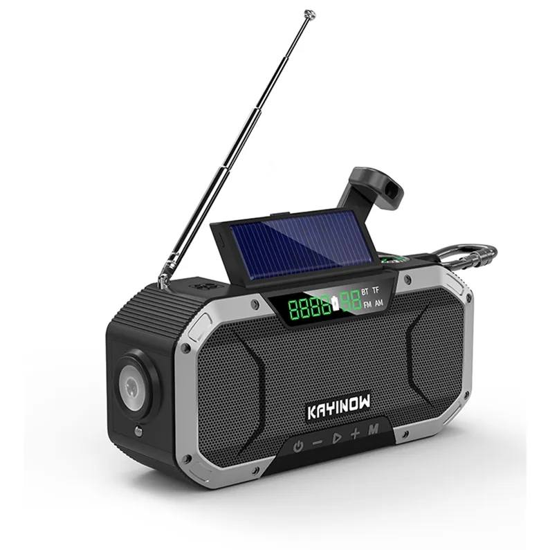 Alto-falante portátil df580 com rádio fm, alto-falante receptor, luz solar, clima, acampamento