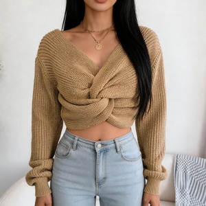 เสื้อสเวตเตอร์ถักแขนยาวผูกปมสำหรับผู้หญิงแฟชั่น - Product Image 1