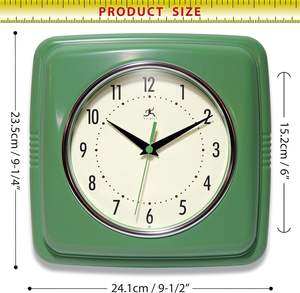 Infinity Instruments Reloj de pared Retro verde de 9 pulgadas Mid Century Modern Square Silent Quartz Sweep Banderas promocionales Banners - Product Image 4