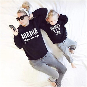 Moda mamá y yo cuello redondo sudadera Casual familia pulóver con mamá niño letra impresa para bebés niños y niñas - Product Image 6