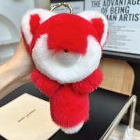 Vente en gros de porte-clés en vraie fourrure de renard, pendentif, accessoires de sac fabriqués à la main, grande taille 23cm, porte-clés coloré en fourrure de renard en peluche
