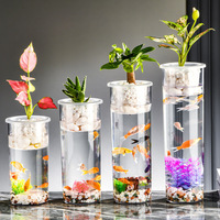 Décoration miniature pour salon : aquarium écologique en tube droit en plastique transparent, poisson créatif en verre simulé