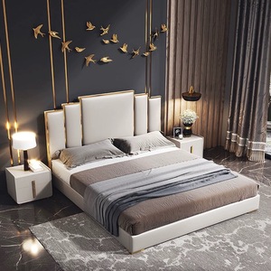 Moontop sang trọng cổ điển hiện đại Da Nữ Hoàng Vua kích thước giường khung bọc nền tảng GiườNg Lưu trữ Nhà Phòng Ngủ Bộ đồ nội thất - Product Image 3