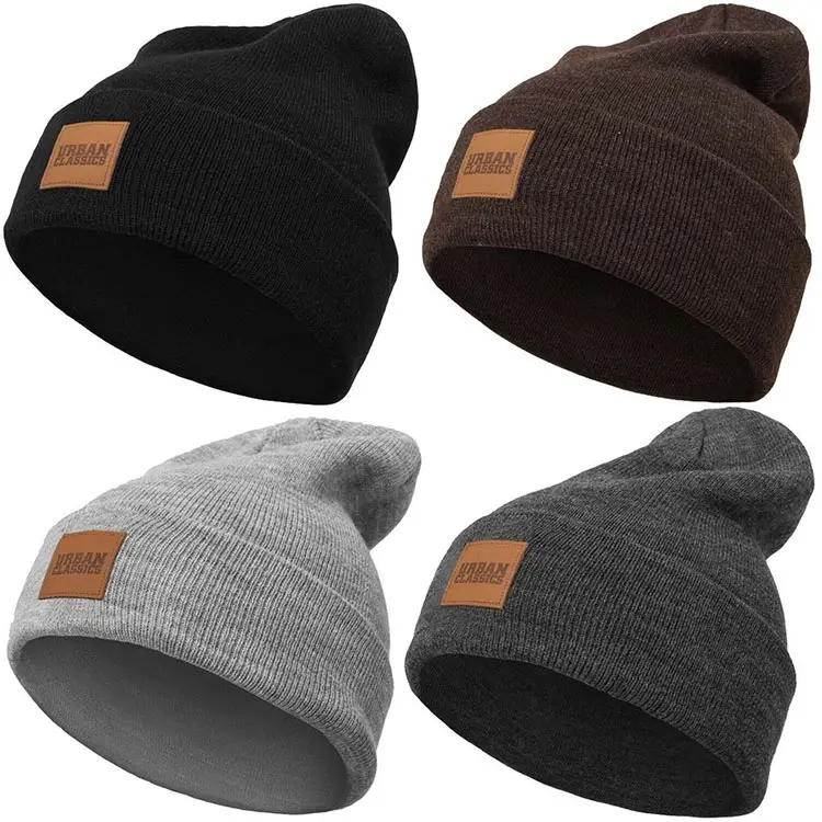 Outdoor Gorros Acrylic Slouchy Custom Label Ski Beanie Hat Female Soft Baggy Men Knitted Slouchy Beanie Hat