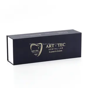 Luxe Gouden Hotfoiled Custom Logo Dental Retainer Prothese Crown Opbergdoos Kartonnen Papier Doos Met Magneet Sluiting