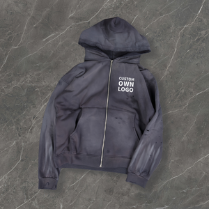 Sweat à capuche oversize pour homme avec logo personnalisé du fabricant, effet délavé, avec fermeture éclair, sweat à capuche délavé à l'acide pour homme - Product Image 1