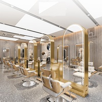 Miroir de coiffure LED, mobilier de salon de beauté, miroir de salon de longueur totale, station de miroir dorée