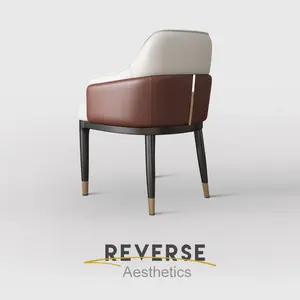 Chaise de salle à manger italienne de luxe Panneau MDF Cuir PU écologique Tabouret d'hôtel moderne haut de gamme Dossier en métal pour une négociation simple - Product Image 1