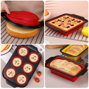 Lot <span class=keywords><strong>de</strong></span> <span class=keywords><strong>4</strong></span> moules à pâtisserie en silicone antiadhésifs rouges, pliables, pour gâteaux, faciles à démouler, pour cupcakes et muffins - Product Image 4