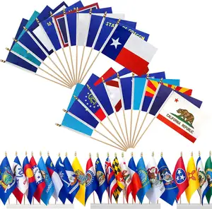 Bendera Amerika Serikat 50 negara bagian atas tongkat kayu bendera genggam Mini kecil 4x6inci kualitas tinggi siap untuk dikirim