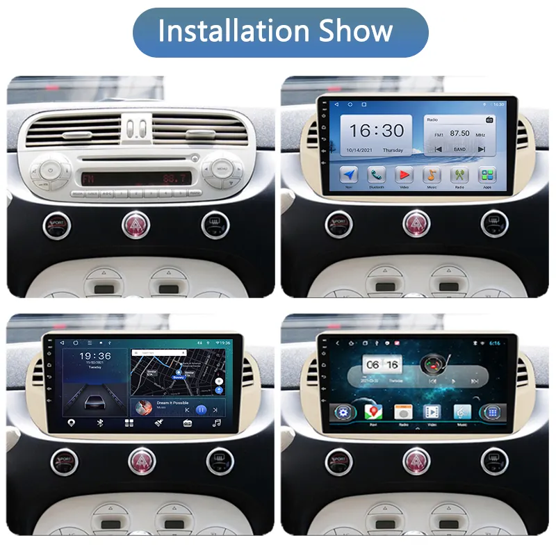วิทยุติดรถยนต์ Android 10สำหรับ FIAT 500,เครื่องเล่นมัลติมีเดีย2007-2015ระบบนำทาง GPS เครื่องเล่นดีวีดีวีดีโอ